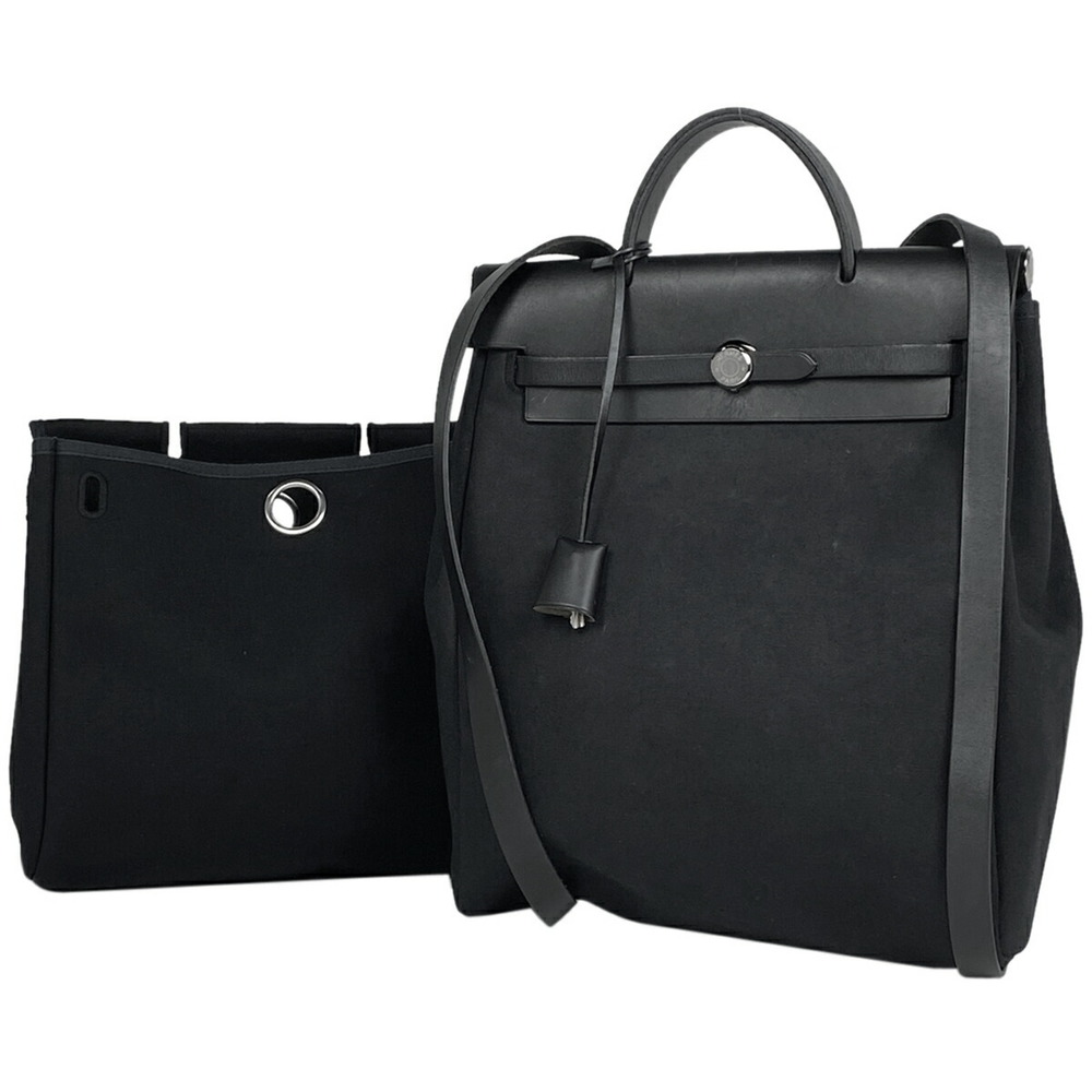 HERMES Ale Bag Ad PM Handbag Rucksack Toile Officier Black G
